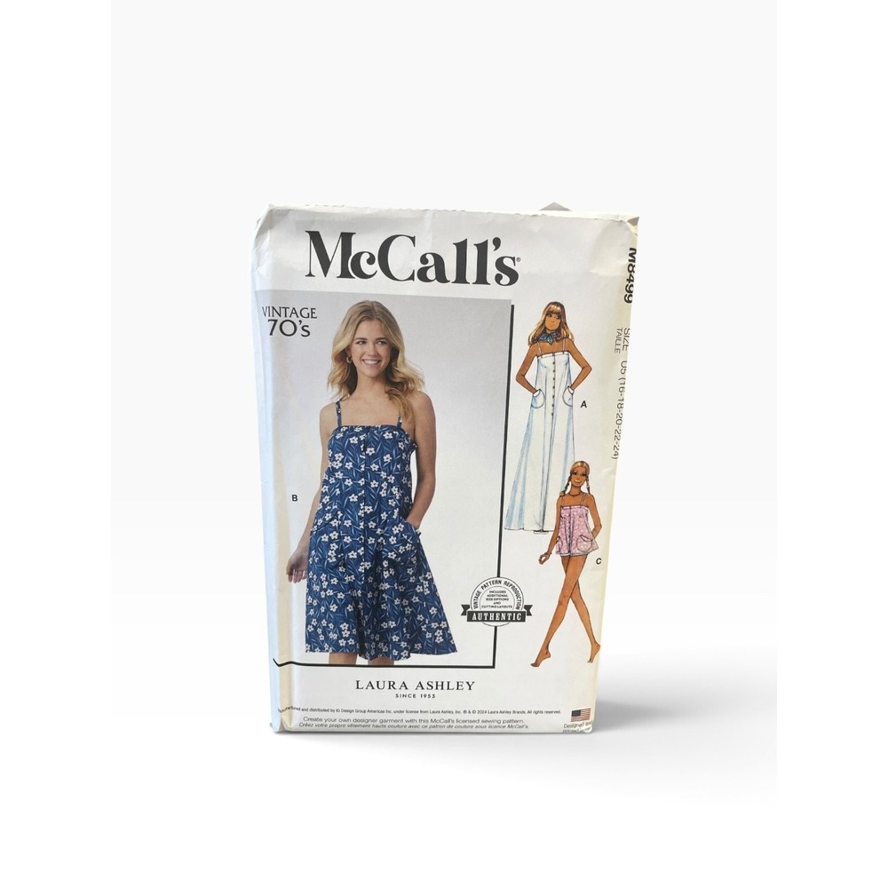 McCall's M8499 Laura Ashley Misses' Dress Top Size 16-24 Vintage 70s UNCUT FF